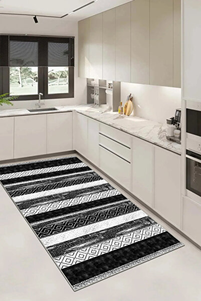 Hülya Home Mutfak Halısı Geometrik İskandinav Eskitmeli Dijital Baskı Yıkanab...