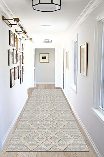 Hülya Home Runner Geometric Scandinavian Antique Digital Printing Washable Non-Slip Base 9007Yollukhulya