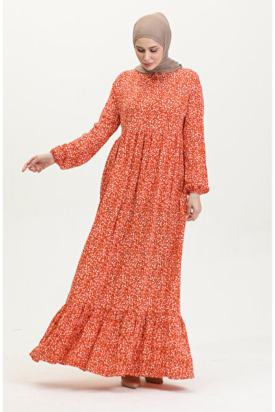 sefamerve Φόρεμα βισκόζης με πορτοκαλί σχέδιο - 81865-02