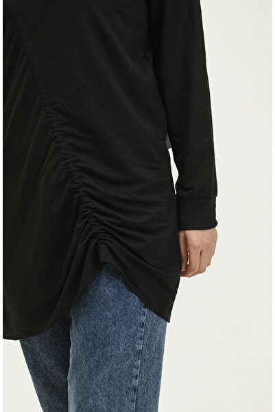 sefamerve Büzgülü Tunik 23065-01 Siyah