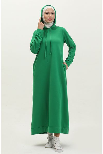 sefamerve Grünes Sportkleid mit Kapuze – 0190-03, zwei Fäden
