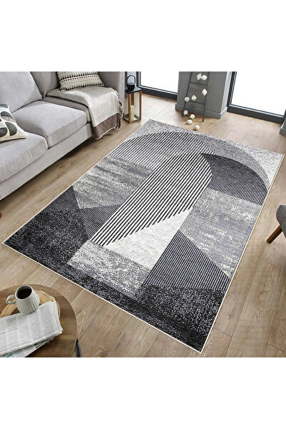df home Salon Halısı Geometrik İskandinav Eskitmeli Dijital Baskı Yıkanabilir...