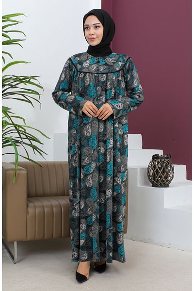 sefamerve Rochie de mărime mare din viscoză cu model - nurcă neagră 4470-02