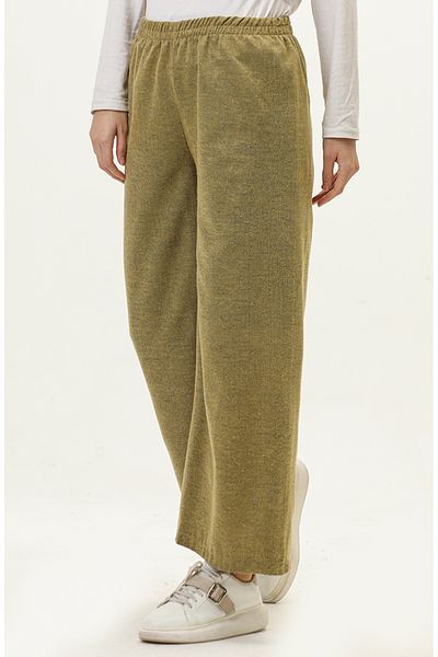 sefamerve Mustard Wide Leg Elastic Waist Trousers 6108-07