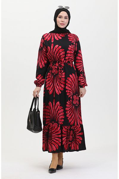 sefamerve Φόρεμα Claret Red Belted Ruffle Skirt 50171-06