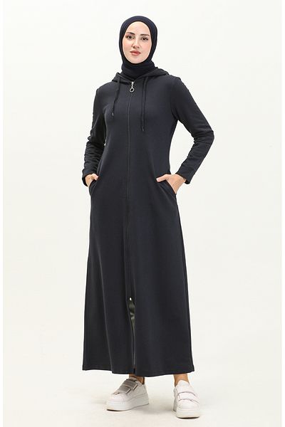 sefamerve Navy Blue Sport Ferace - Με κουκούλα και τσέπες, Μοντέλο 3011-01