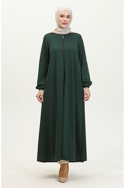 sefamerve Emerald Green Double Mevlana Zippered Ferace - 2029-02