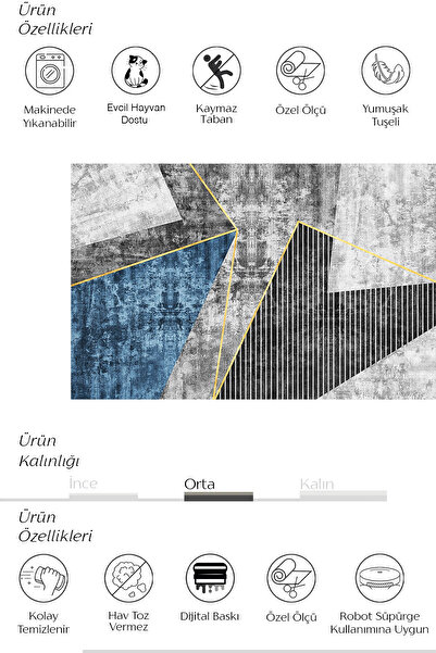 Evimle Makinede yıkanabilir kaymaz taban leke tutmaz mutfak halısı salon halısı /7022 Dikdörtgen
