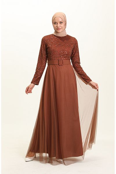 sefamerve Βραδινό φόρεμα Tan Belted - 5353-16