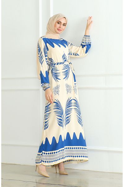 sefamerve Φόρεμα με μοτίβο από βισκόζη - 0492-01 Indigo Beige