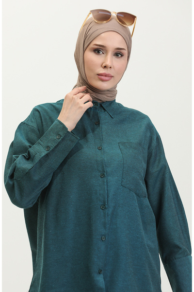 sefamerve Emerald Green Pocketed Tunic - 4805-05