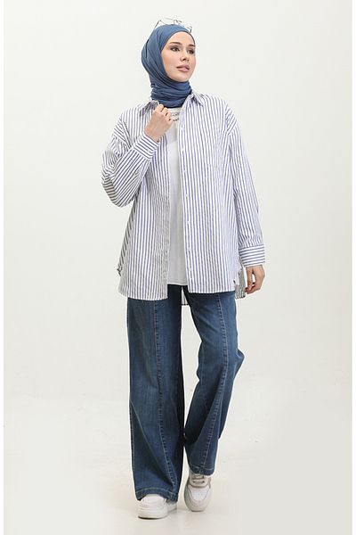 sefamerve Saks ριγέ πουκάμισο oversize - 4801-03