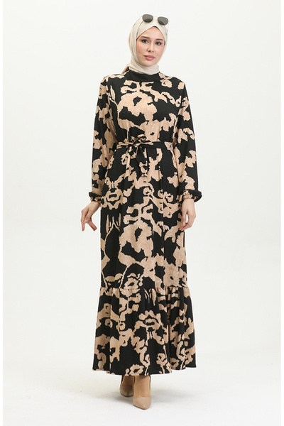 sefamerve Φόρεμα με μοτίβο μαύρο βιζόν 0388-05