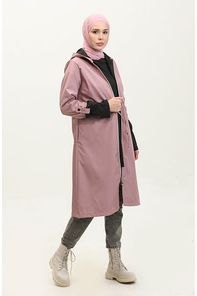 sefamerve Αδιάβροχο Dusty Rose Hooded - Πλισέ μέση 0295-01