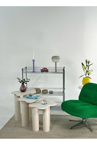 kuppdesign Bloom Yan Sehpa 3'lü Set Krem