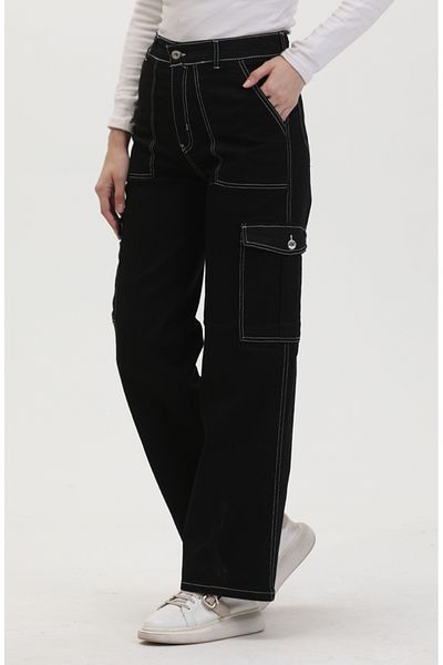 sefamerve Blugi Cargo Pocket alb-negru 2828-06