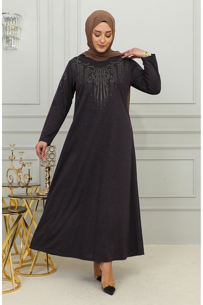 sefamerve Φόρεμα με κέντημα βισκόζης Plus Size - 4958-04 Plum