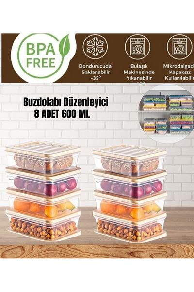 VİZYON 8 Pcs 600 ml Refrigerator Organizer Ice Box Storage Container Breakfast