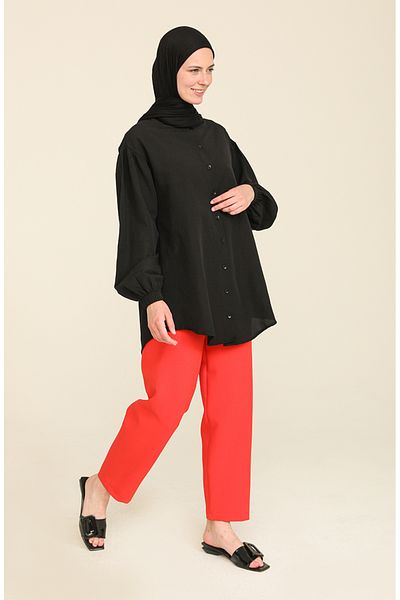 sefamerve Red Elastic Waist Trousers - 2034-21