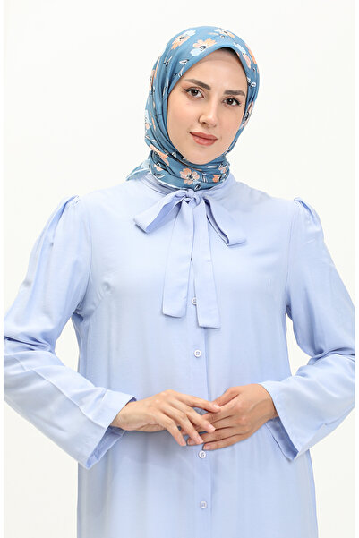 sefamerve Blue Tie Collar Buttoned Dress - 5111-05