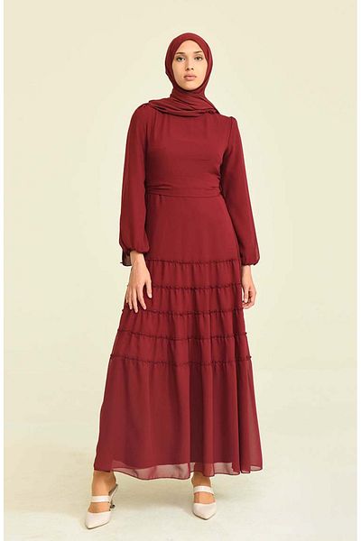 sefamerve Βραδινό Φόρεμα Βουργουνδίας 5712-04 - Shirred