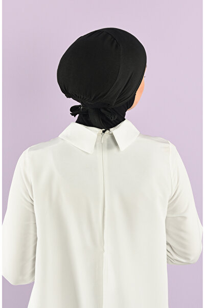 sefamerve Black Stitched Combed Cotton Bonnet - 90106-08