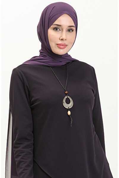 sefamerve Purple Necklace Tunic and Trousers Set - 0704-05