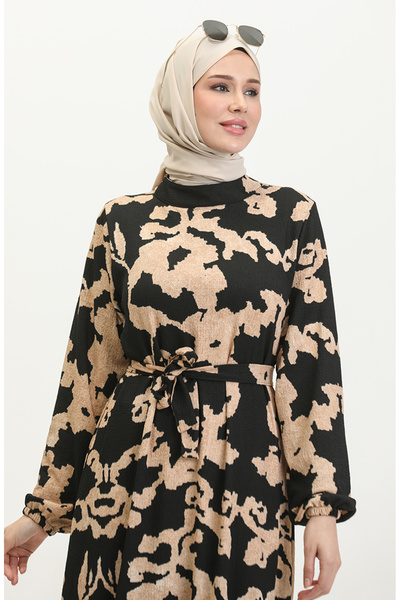 sefamerve Φόρεμα με μοτίβο μαύρο βιζόν 0388-05