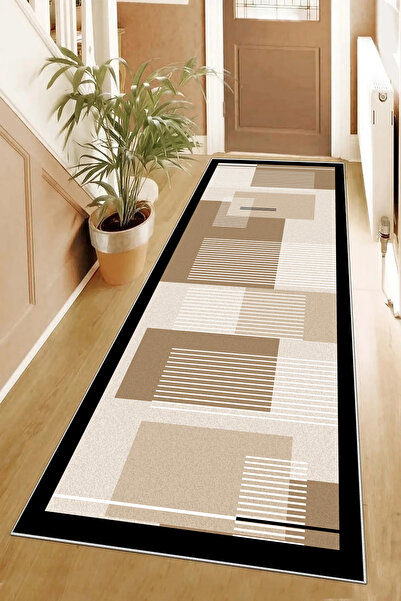 Hülya Home Runner Geometric Scandinavian Antique Digital Printing Washable Non-Slip Base 9018Yollukhulya