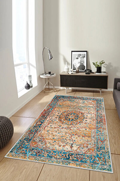 Hülya Home Kesme Halı Desenli Dijital Baskı Yıkanabilir Kaymaz Taban İnce Sal...