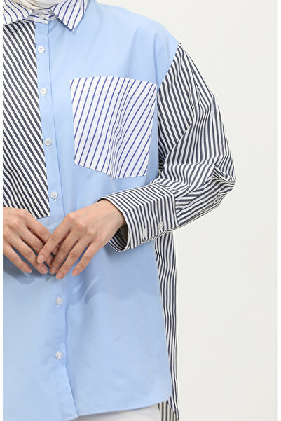 sefamerve Cămașă cu dungi cu garnitură albastră - 4811C-01
