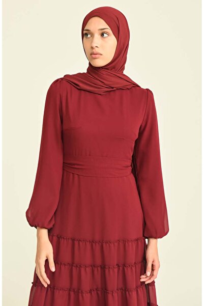 sefamerve Büzgülü Abiye Elbise 5712-04 Bordo