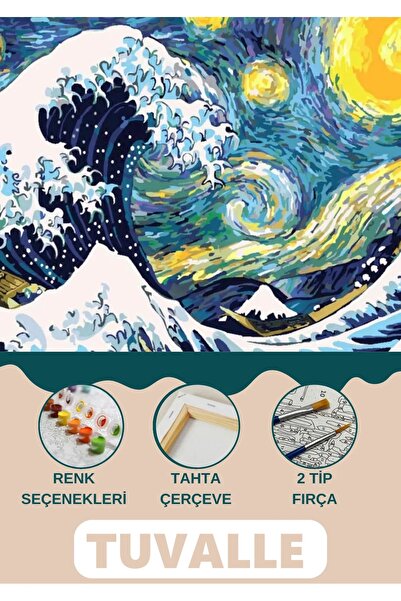 Tuvalle Büyük Dalga Sayılarla Boyama Seti, Hobi Seti, 40X50 Tablo, Fırça Boya...