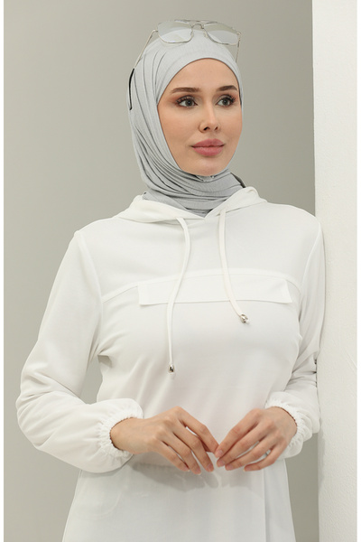 sefamerve Ecru Hooded Tunic - 1008-05 Model