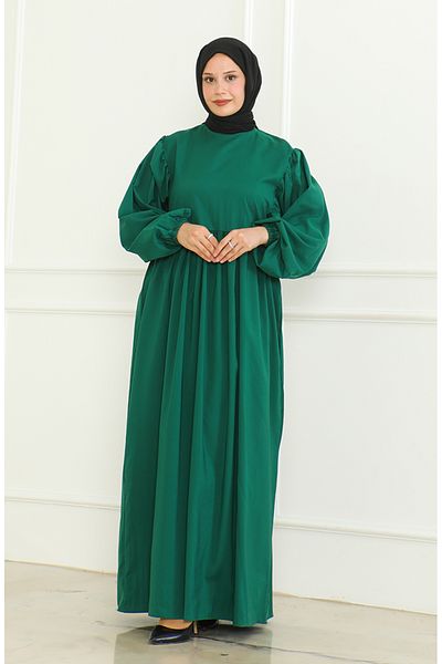 sefamerve Emerald Green Waist Gathered φόρεμα - 0474-05