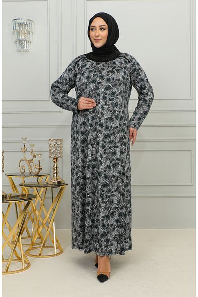 sefamerve Φόρεμα βισκόζης με πράσινο σχέδιο Plus Size - 4447-03