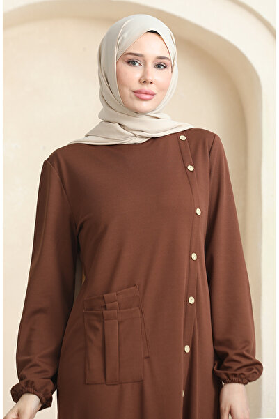 sefamerve Brown Dress with Buttons and Pockets, Model 3029-06