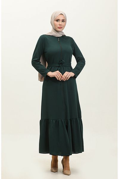 sefamerve Emerald Green Belted Gathered Φούστα Ferace - 0703-05