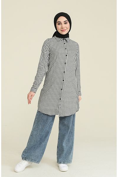 sefamerve Black and White Plaid Viscose Tunic - 6561-01