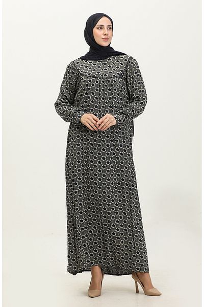 sefamerve Φόρεμα Navy Blue Viscose Print Plus Size - 4473E-02