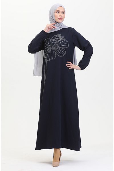sefamerve Βραδινό φόρεμα κρεπ Navy Blue Stone - 0481-04