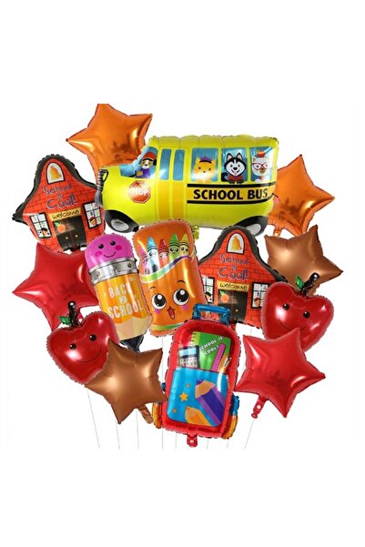Teo Baloane decorative Back to School, , Set MIX 12 baloane, Autobuz Mere Stele Rechizite, din folie de