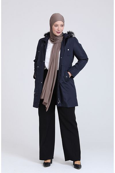 sefamerve Κοντό παλτό Navy Blue - Plus Size Bondit 10455-05