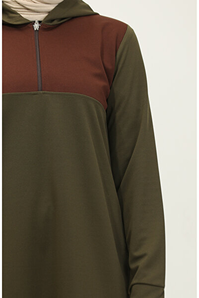 sefamerve 3021-02 Μοντέλο Χακί Κουκούλα με φερμουάρ διπλό κοστούμι