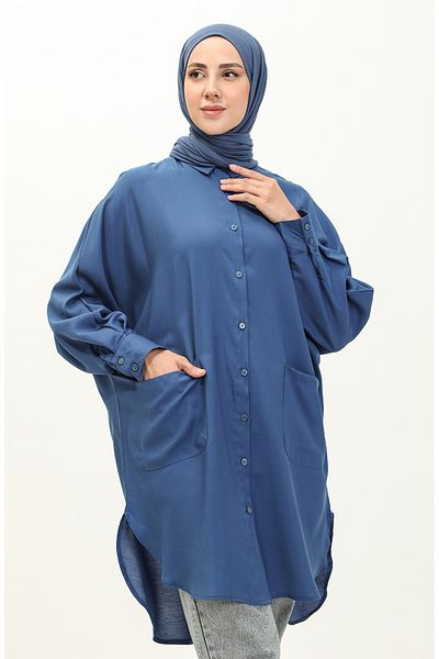 sefamerve Ανοιχτό Navy Blue Viscose Tunic - Τσέπη, Μοντέλο 6480-16