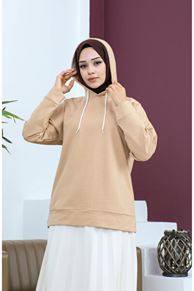 sefamerve Μπεζ φούτερ με κουκούλα - 23002-01