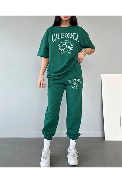 CLAYES Καλιφόρνια Μπλουζάκι τένις Φούτερ Jogger- Πράσινη στάμπα κάτω μπλούζα αθλητική φόρμα Oversize Bicycle