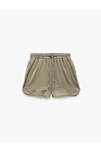 Koton Beli Lastikli Bağlamalı Loose Fit Cepli Aerobin Saten Mini Şort
