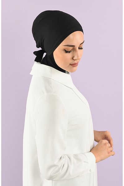 sefamerve Black Stitched Combed Cotton Bonnet - 90106-08