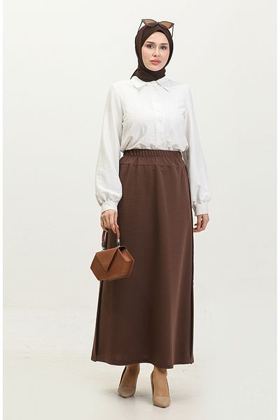 sefamerve Mink Large Size Skirt - Button Detail, Model 4206-01